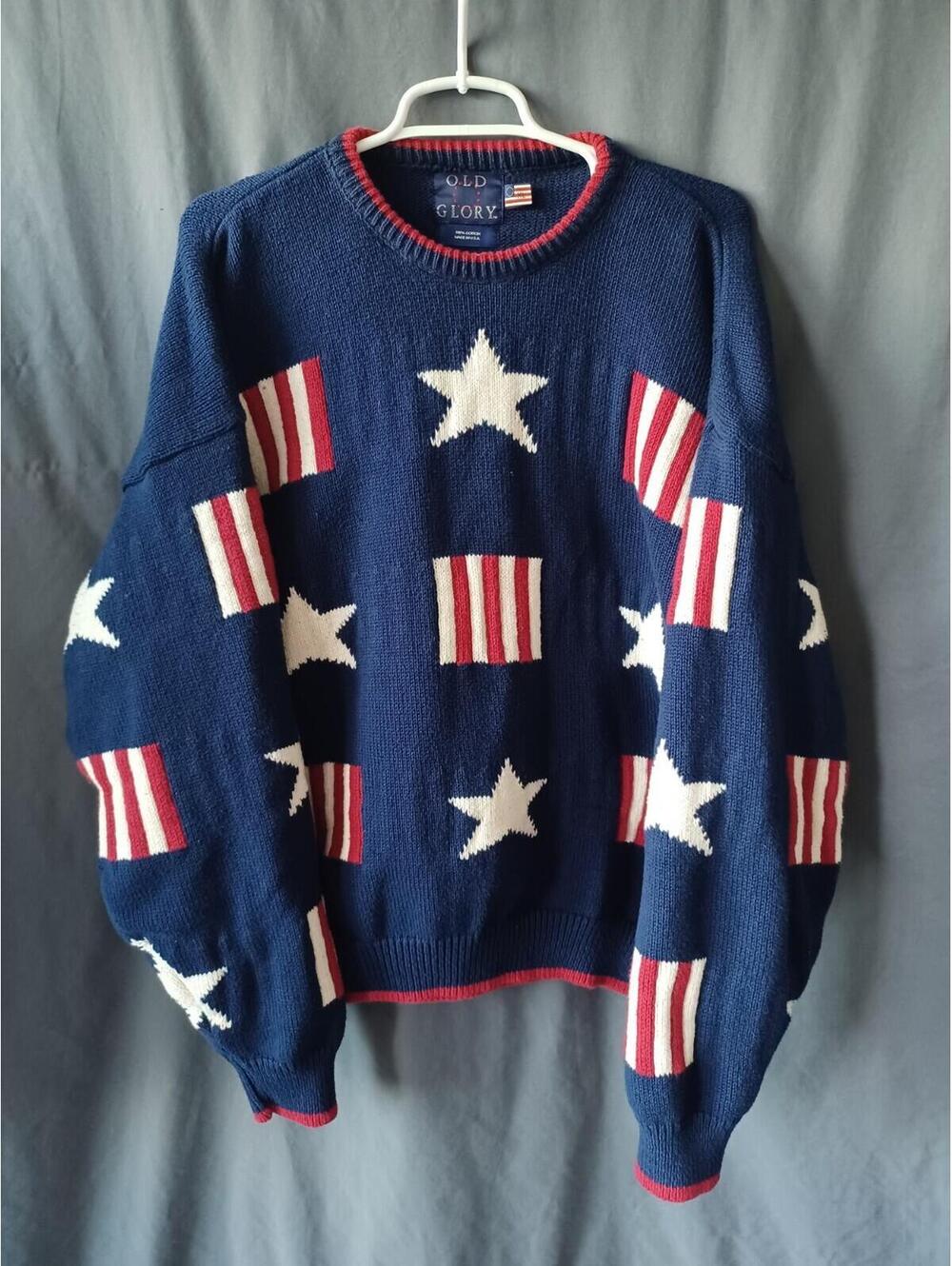 Old Glory Vintage 90's Red White Blue Stars & Stripes Pullover Sweater Men's XL